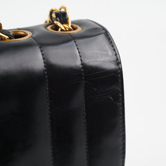 Chanel Vintage Vertical Half Flap Black Shiny Leather