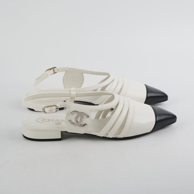 Chanel Sling - Back Shoes White Size 36.5