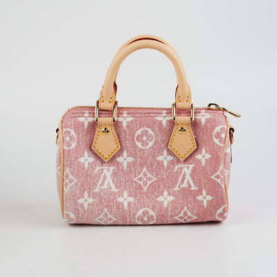 Louis Vuitton Monogram Denim Rose Nano Speedy Bag For Sale at