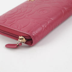 Chanel Long Zip Camelia Dark Pink Wallet