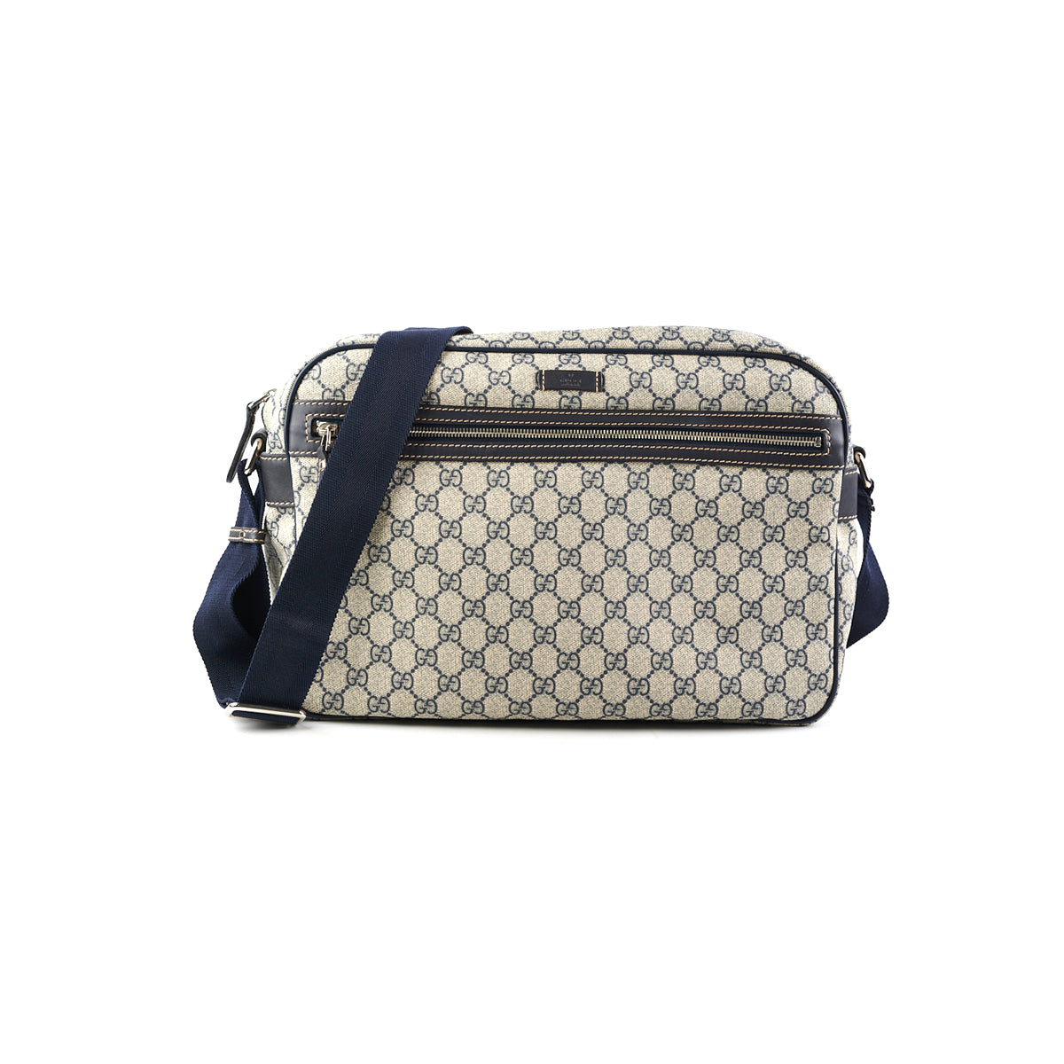 Gucci GG Supreme Navy Monogram Laptop Bag - THE PURSE AFFAIR