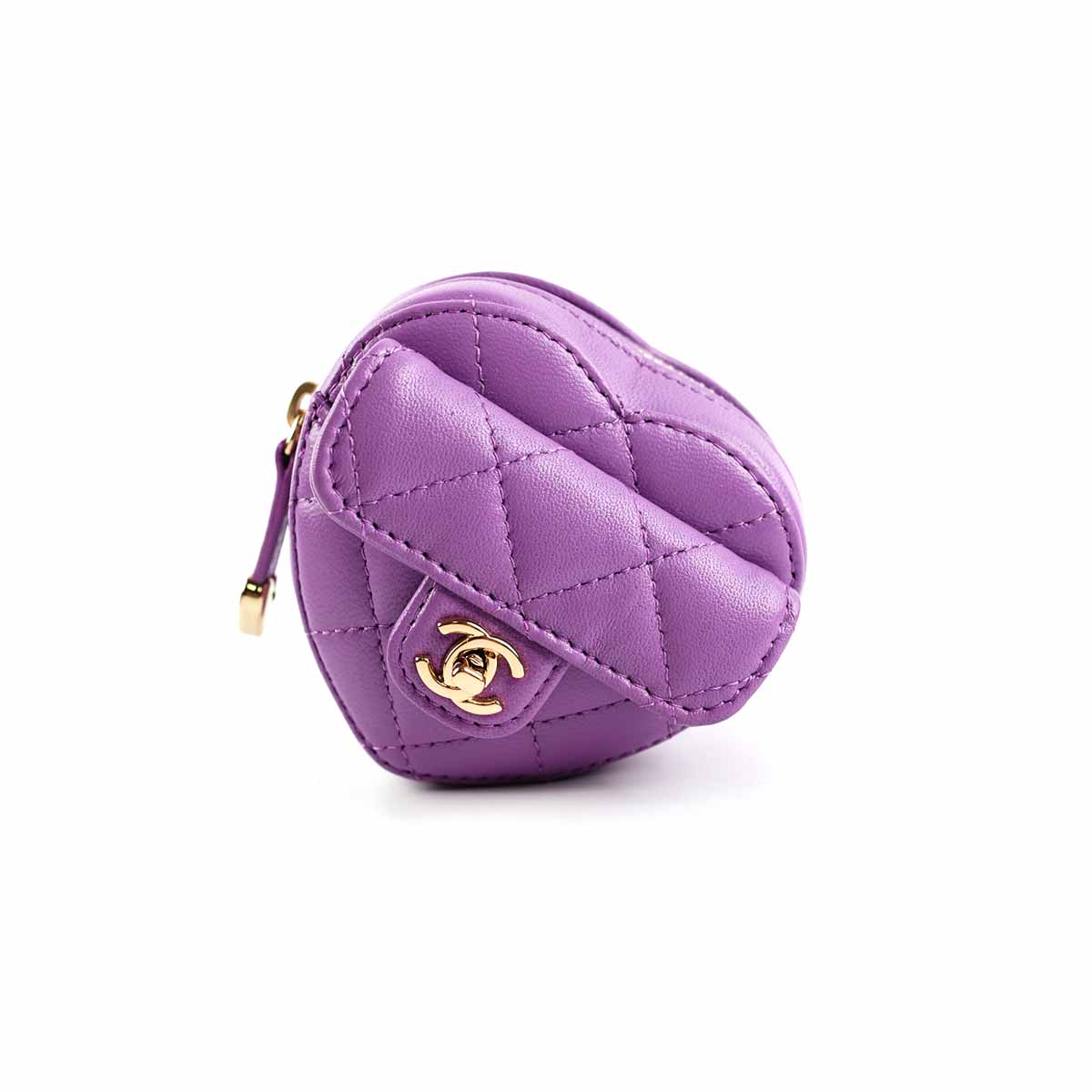 Chanel Heart Zipped Arm Coin Purse Lambskin Purple - THE PURSE AFFAIR