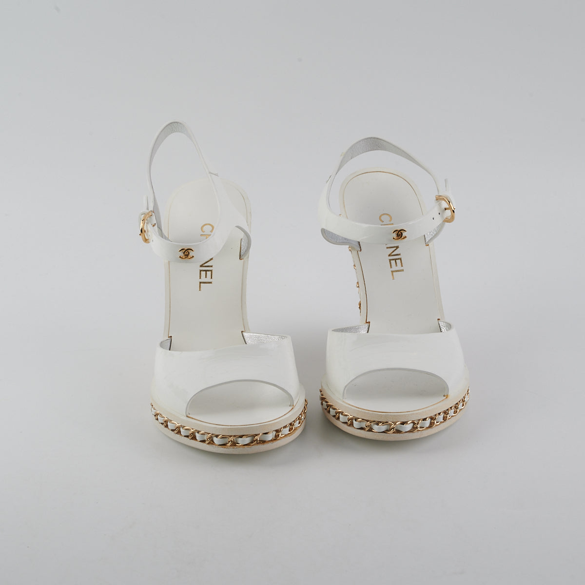 Chanel White Wedge Sandals 36.5 - THE AFFAIR