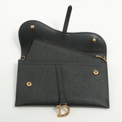 Christian Dior Saddle Leather Chain Wallet Black